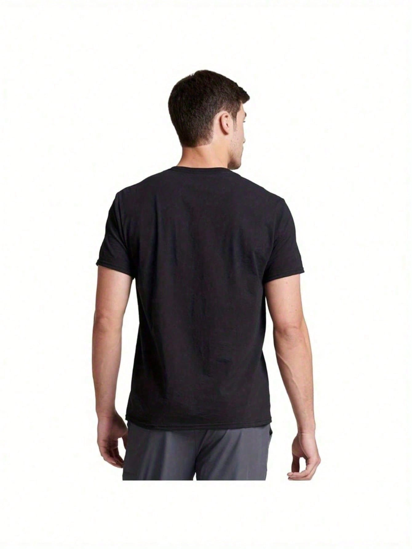 Trendy Graphic Cotton Tee for Men - Stylish Short Sleeve Round Neck Shirt in Black
