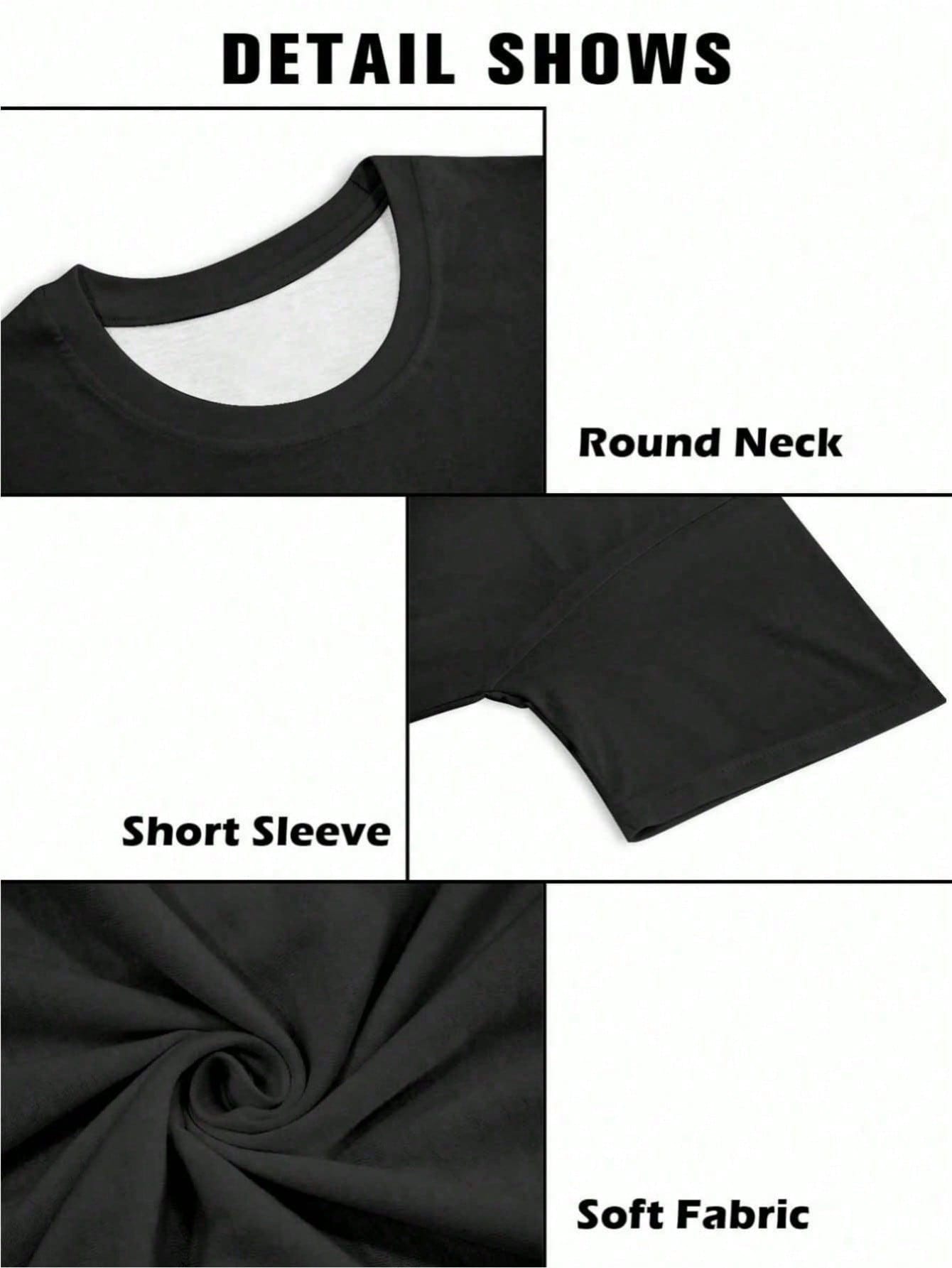 Trendy Graphic Cotton Tee for Men - Stylish Short Sleeve Round Neck Shirt in Black