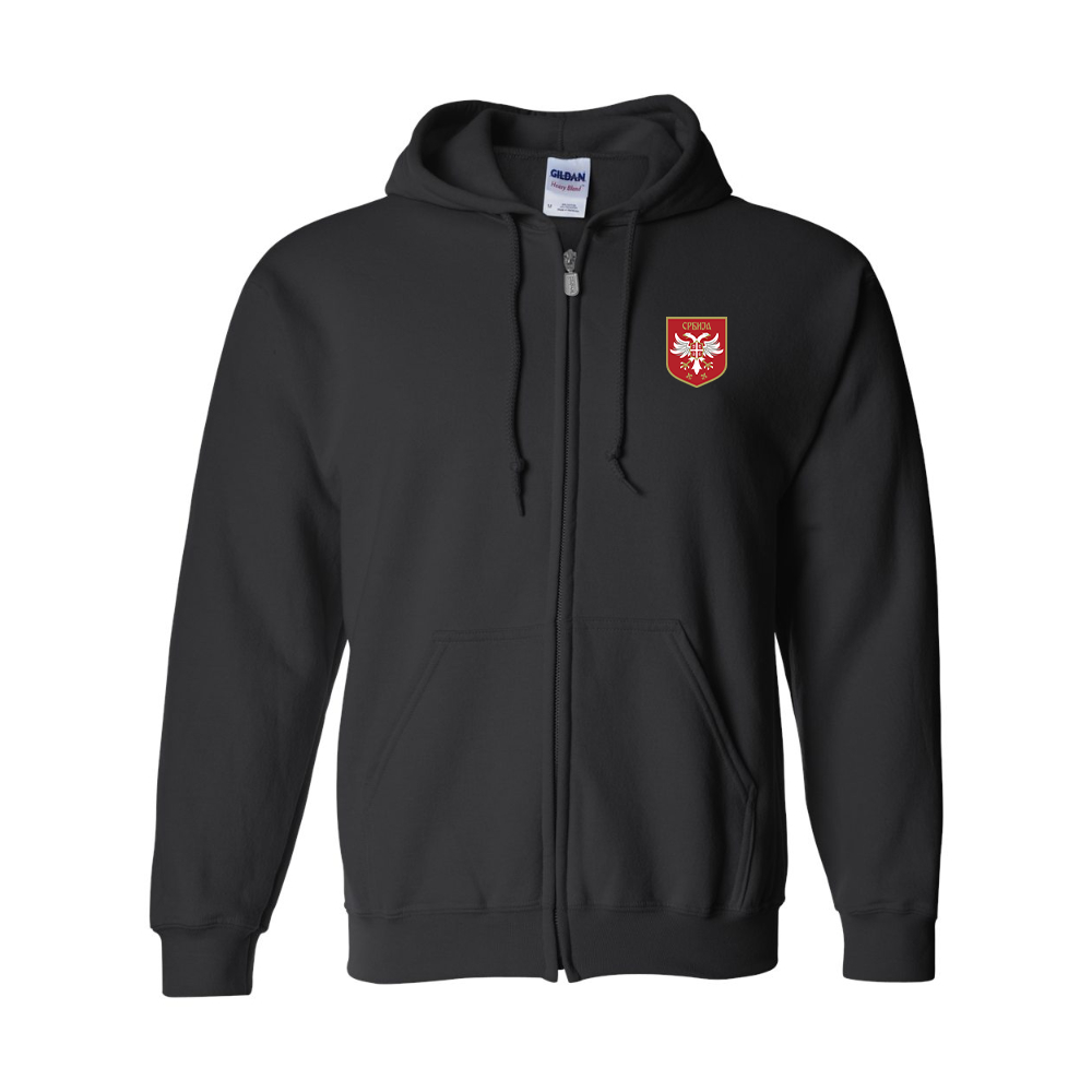 Men's Serbia National Football Soccer Team Logo Gildan  Heavy Blend Full Zip Hooded Sweatshirt