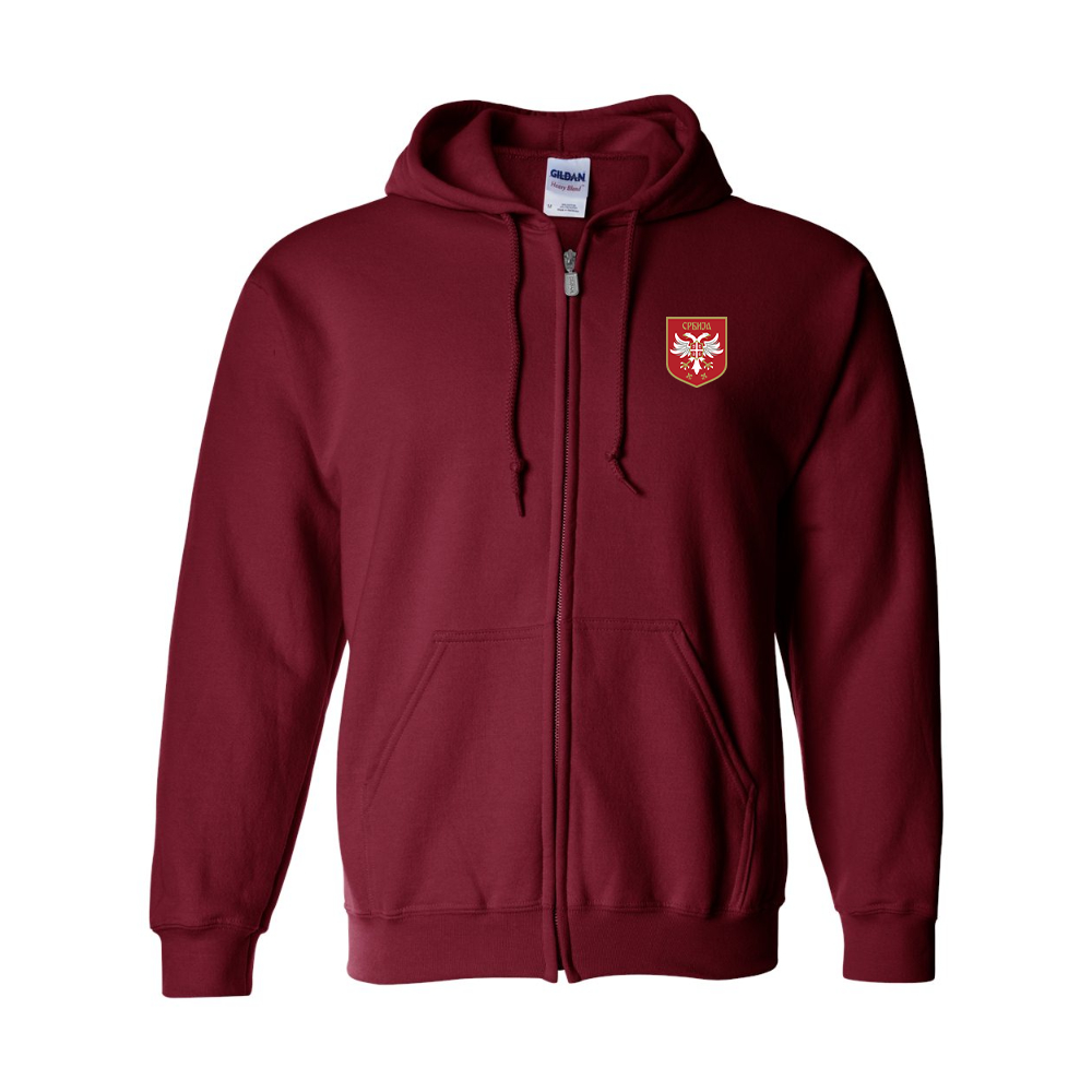 Men's Serbia National Football Soccer Team Logo Gildan  Heavy Blend Full Zip Hooded Sweatshirt