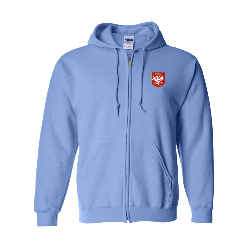 Men's Serbia National Football Soccer Team Logo Gildan  Heavy Blend Full Zip Hooded Sweatshirt