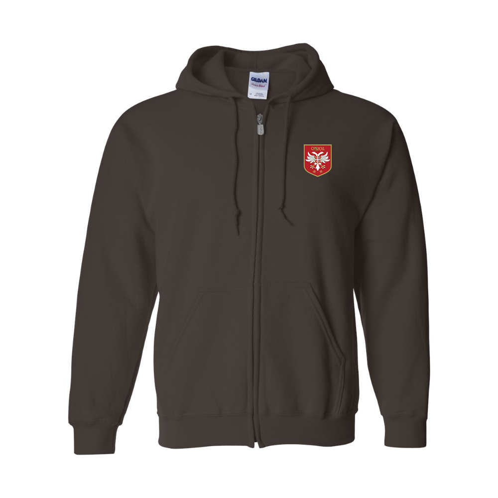 Men's Serbia National Football Soccer Team Logo Gildan  Heavy Blend Full Zip Hooded Sweatshirt