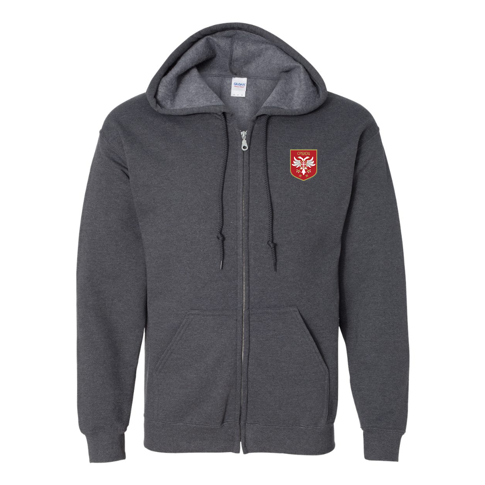 Men's Serbia National Football Soccer Team Logo Gildan  Heavy Blend Full Zip Hooded Sweatshirt