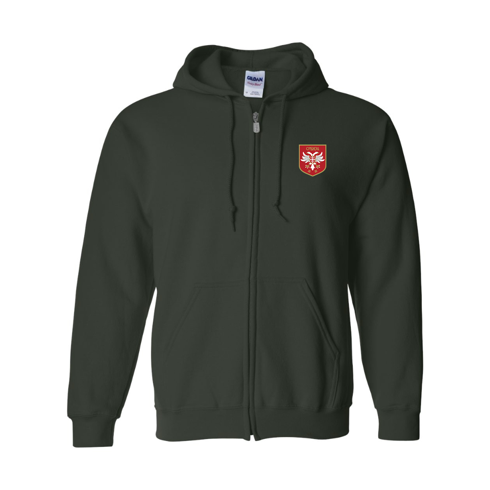 Men's Serbia National Football Soccer Team Logo Gildan  Heavy Blend Full Zip Hooded Sweatshirt