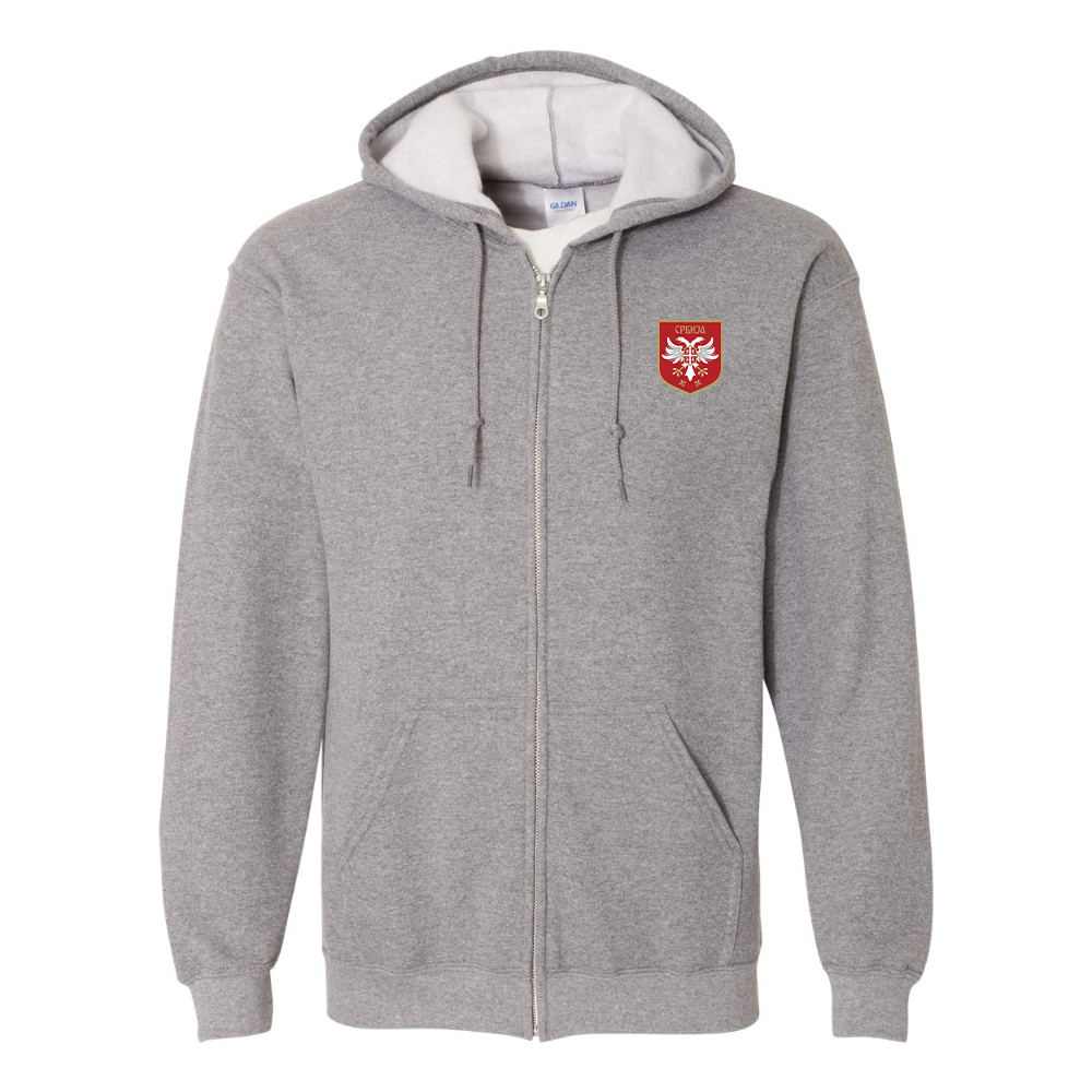 Men's Serbia National Football Soccer Team Logo Gildan  Heavy Blend Full Zip Hooded Sweatshirt