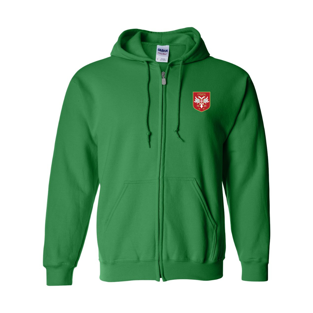 Men's Serbia National Football Soccer Team Logo Gildan  Heavy Blend Full Zip Hooded Sweatshirt