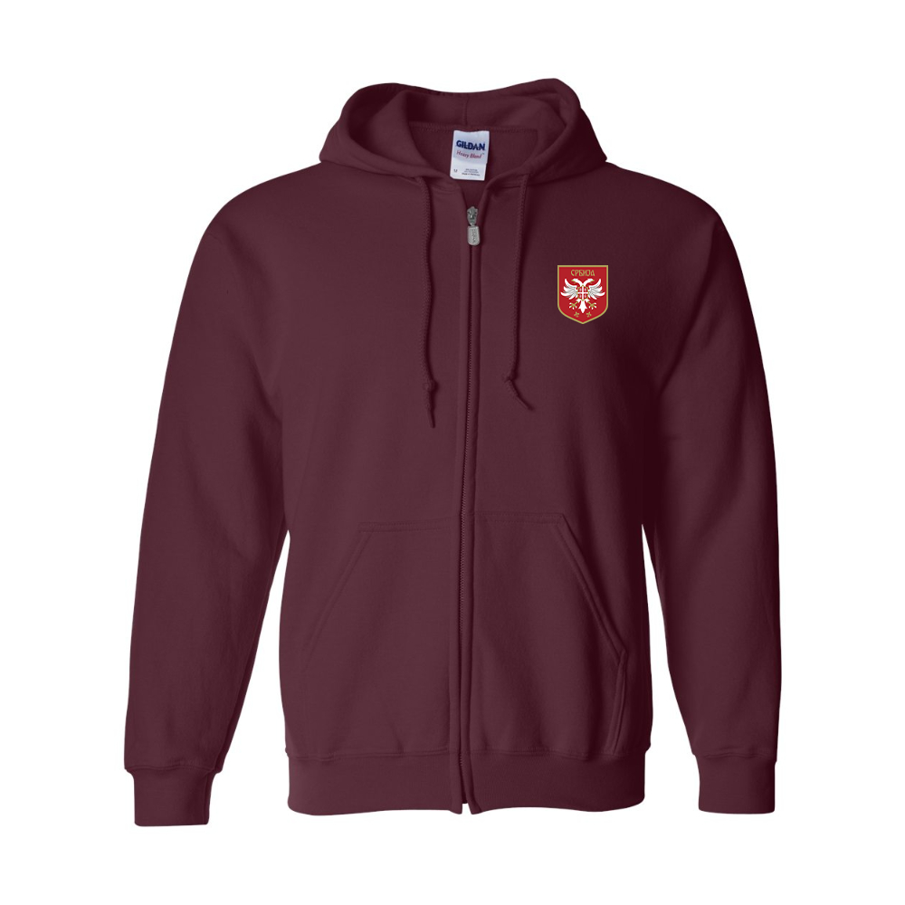 Men's Serbia National Football Soccer Team Logo Gildan  Heavy Blend Full Zip Hooded Sweatshirt
