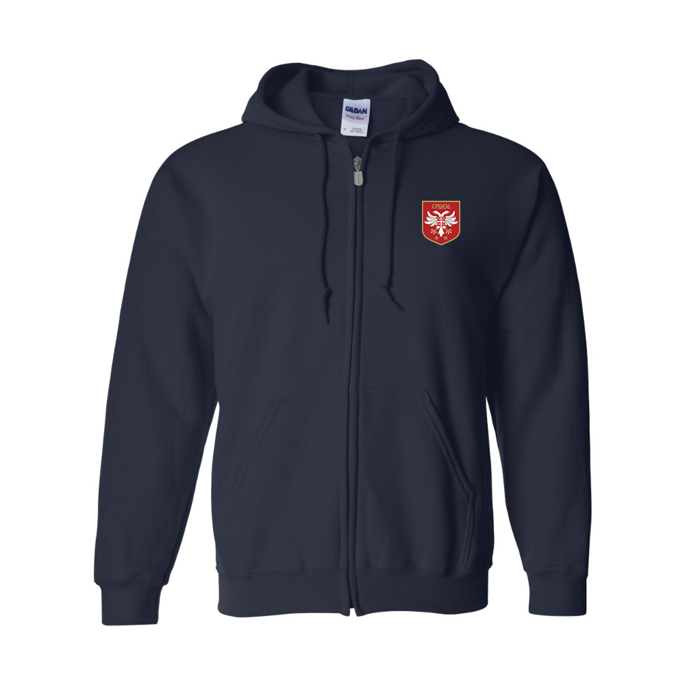 Men's Serbia National Football Soccer Team Logo Gildan  Heavy Blend Full Zip Hooded Sweatshirt