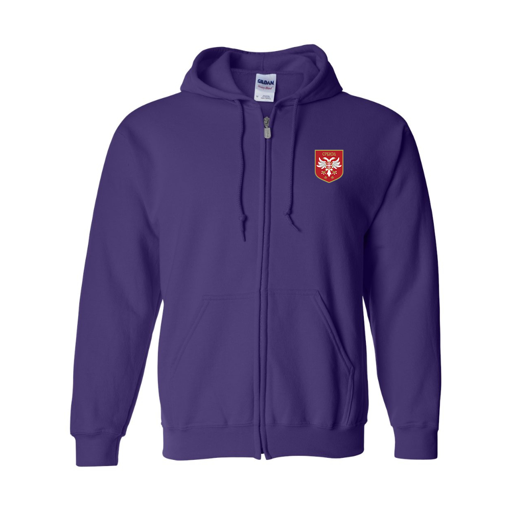 Men's Serbia National Football Soccer Team Logo Gildan  Heavy Blend Full Zip Hooded Sweatshirt