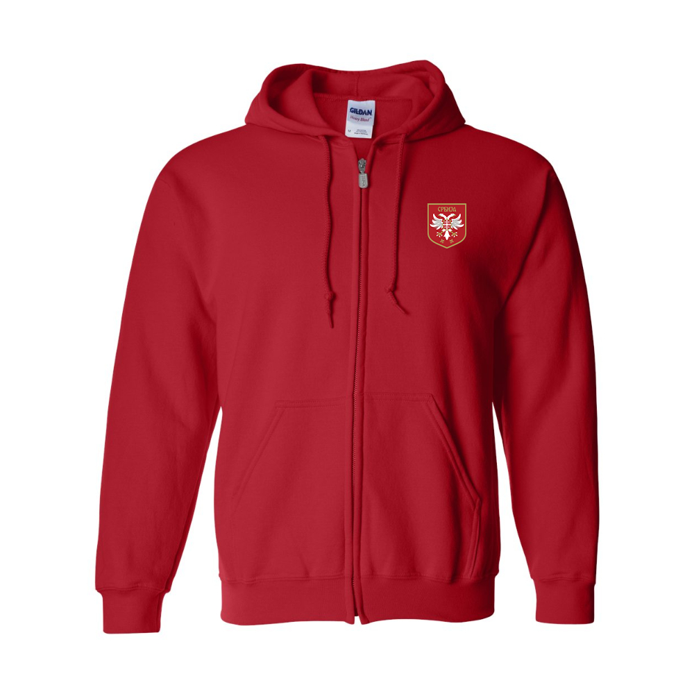 Men's Serbia National Football Soccer Team Logo Gildan  Heavy Blend Full Zip Hooded Sweatshirt