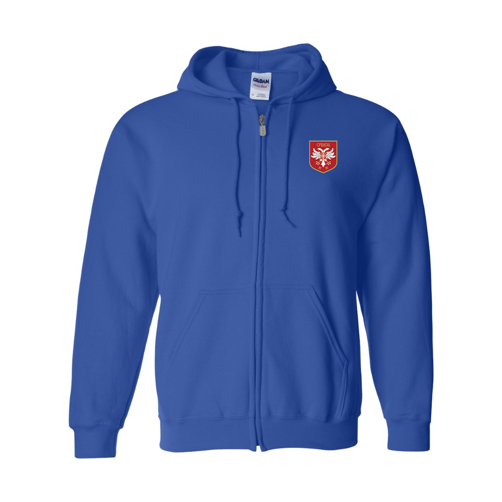 Men's Serbia National Football Soccer Team Logo Gildan  Heavy Blend Full Zip Hooded Sweatshirt