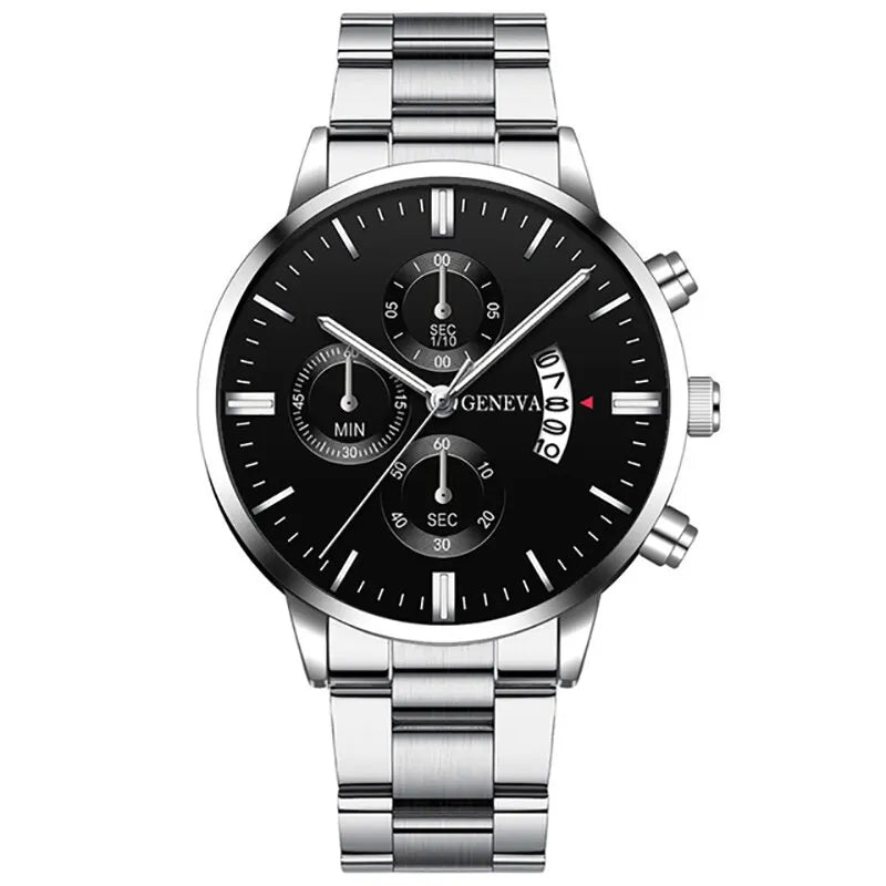 Fashion Men Stainless Steel Watch Luxury Calendar Quartz