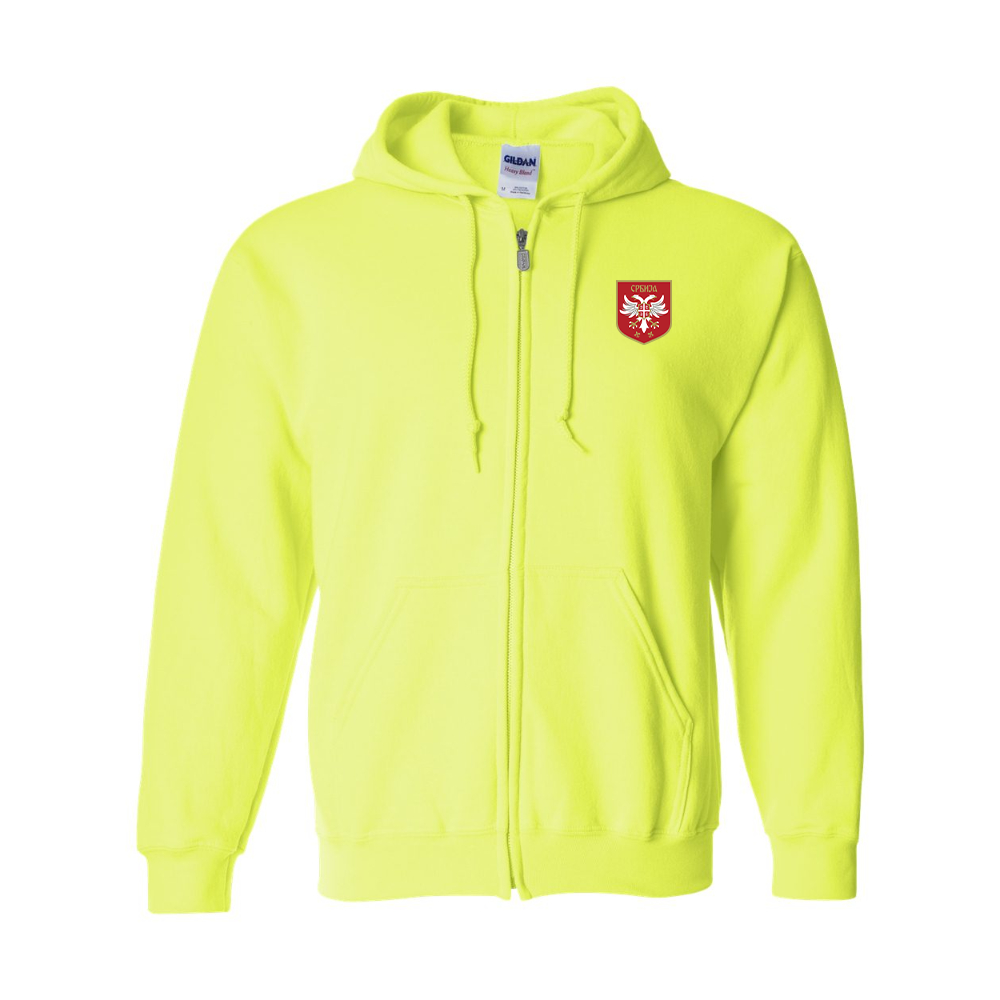 Men's Serbia National Football Soccer Team Logo Gildan  Heavy Blend Full Zip Hooded Sweatshirt