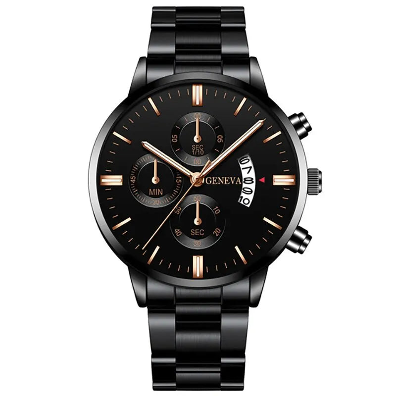Fashion Men Stainless Steel Watch Luxury Calendar Quartz