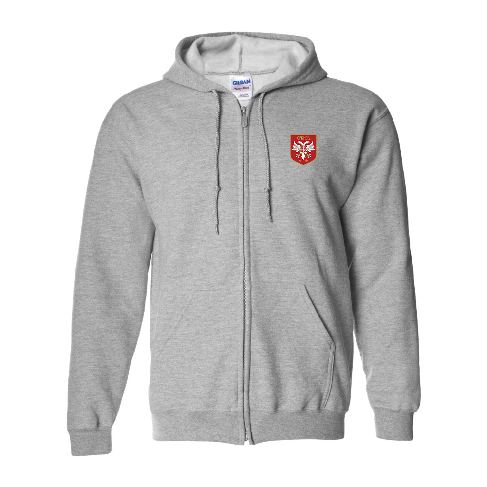Men's Serbia National Football Soccer Team Logo Gildan  Heavy Blend Full Zip Hooded Sweatshirt