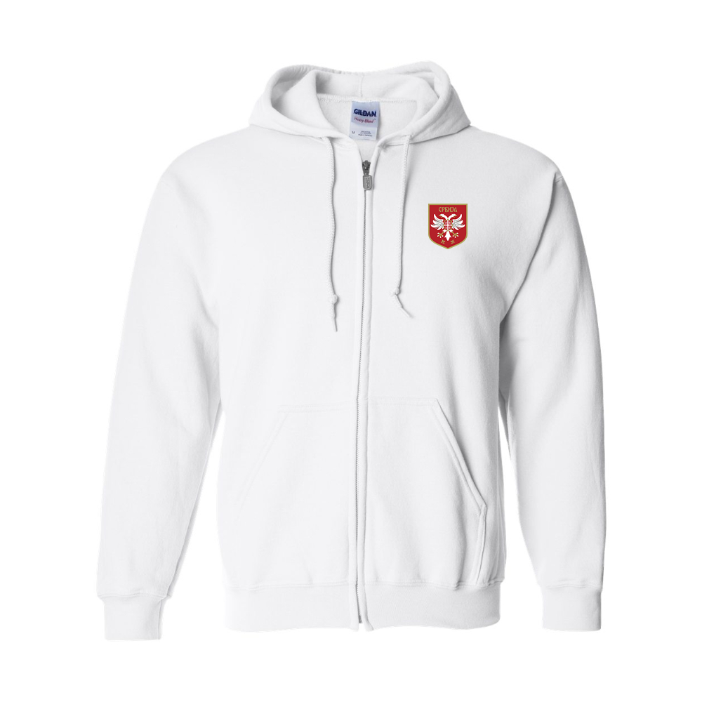 Men's Serbia National Football Soccer Team Logo Gildan  Heavy Blend Full Zip Hooded Sweatshirt
