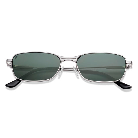 Full Rim Rectangular Silver Green Sun glasses